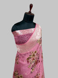 Pure Chiffon Khaddi Handloom Banarasi Saree with Rupa Zari & Handbrush Floral